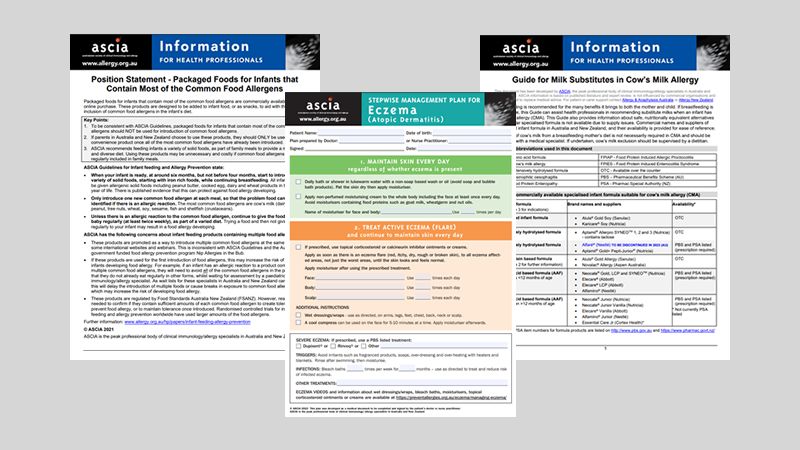 ASCIA food allergy resources for health professionals 